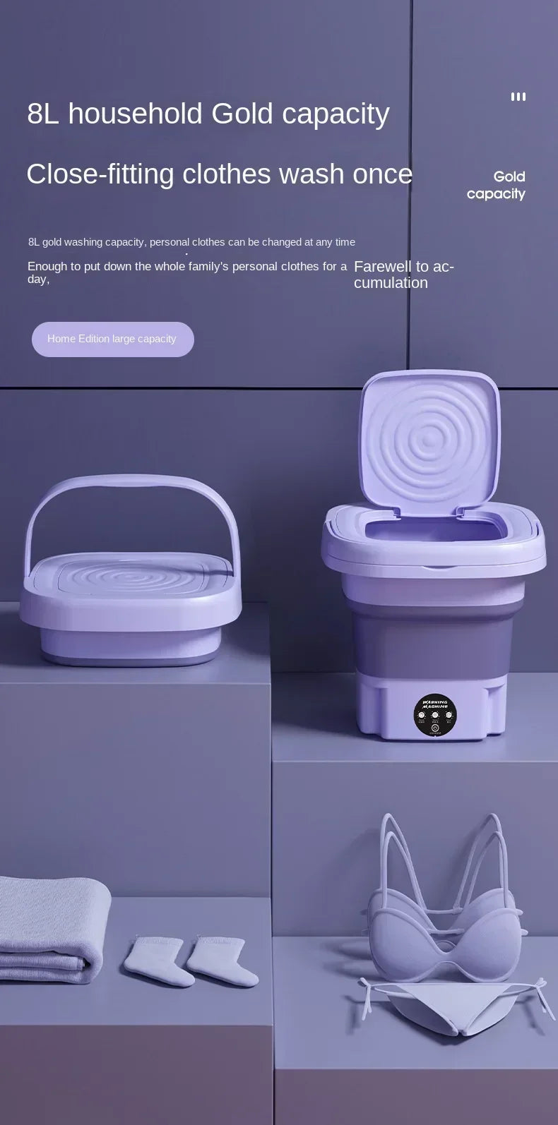 SpinGo Pro Portable Folding Washing Machine Compact Laundry Bucket with Drying Function for Travel Health-Friendly Durable TPE Material