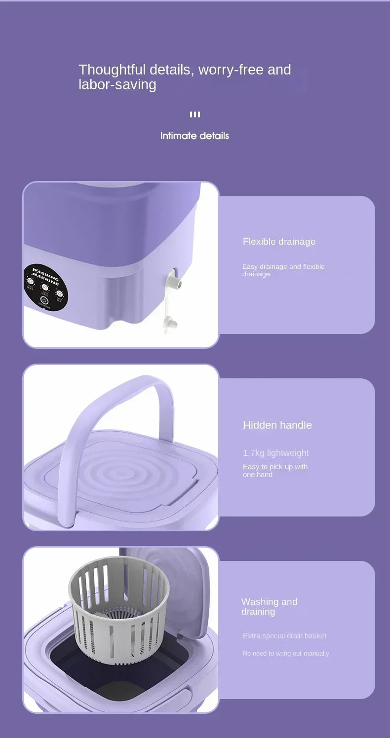 SpinGo Pro Portable Folding Washing Machine Compact Laundry Bucket with Drying Function for Travel Health-Friendly Durable TPE Material