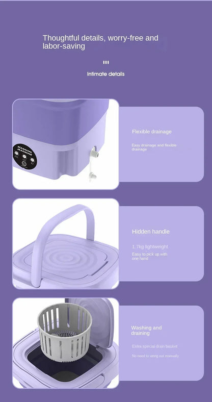 SpinGo Pro Portable Folding Washing Machine Compact Laundry Bucket with Drying Function for Travel Health-Friendly Durable TPE Material
