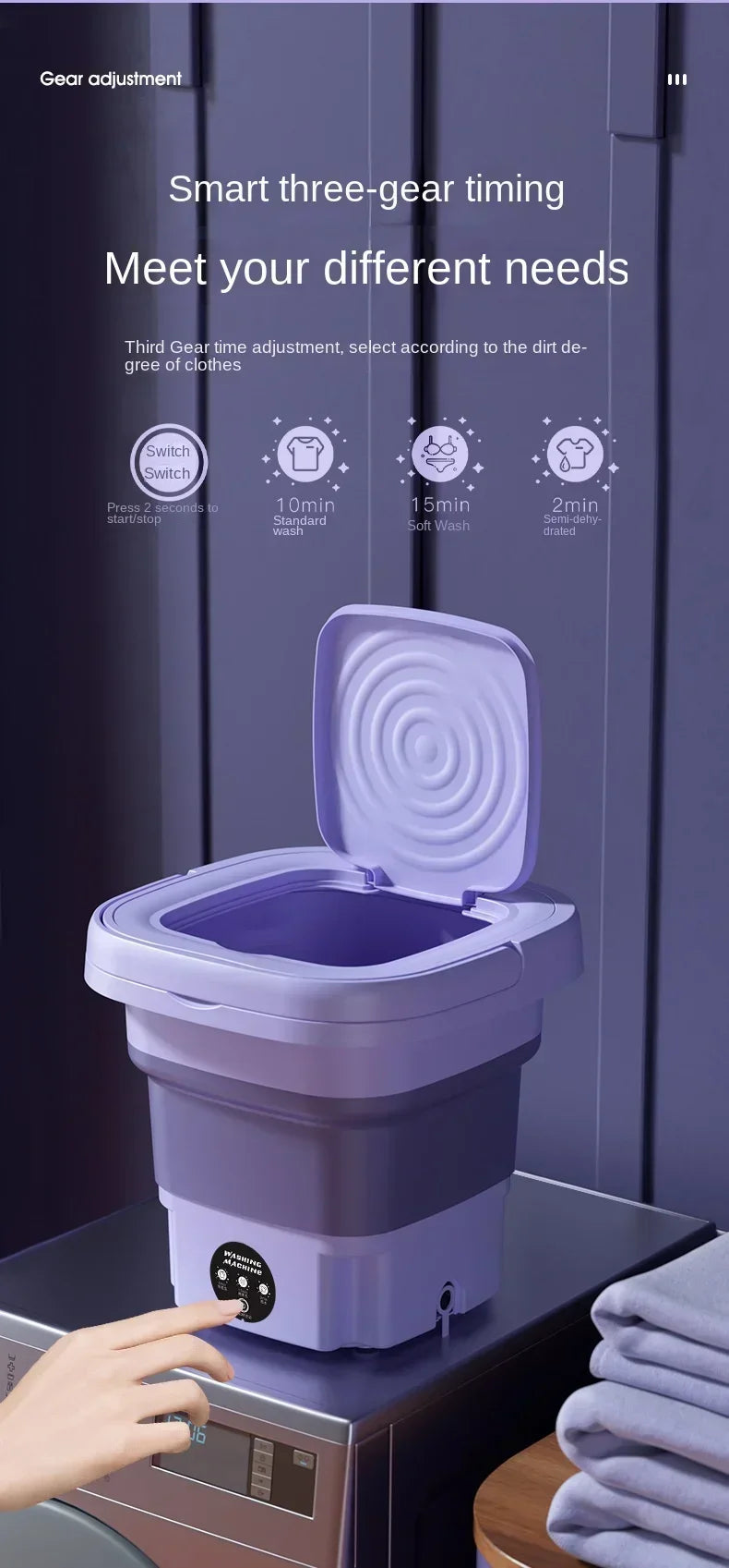 SpinGo Pro Portable Folding Washing Machine Compact Laundry Bucket with Drying Function for Travel Health-Friendly Durable TPE Material